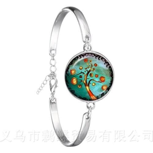 Dusk Tree of Life Bracelet Glass Cabochon Silver Plated Chain Bangles For Men Women Children Creative Gift