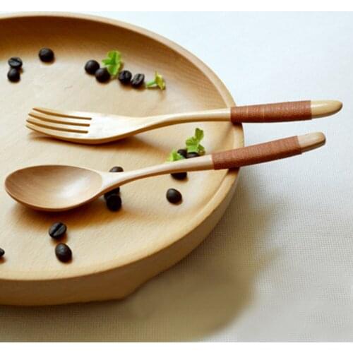 Wooden Kinking Spoon Fork Flatware Tableware Rice Soup Scoop Cooking Eating