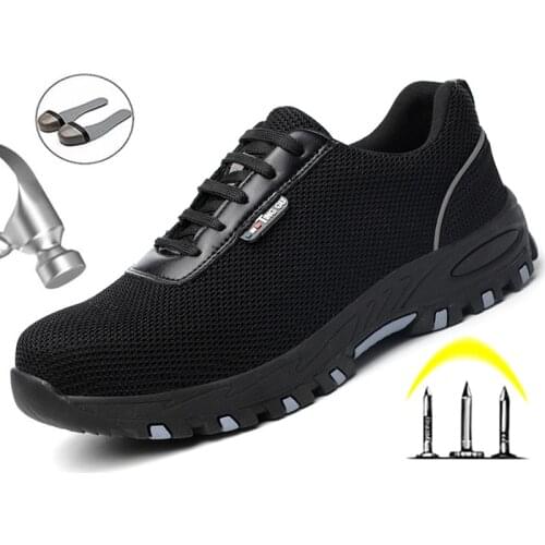 Breathable Male Safety Shoes Steel Toe Work Boots Men Safety Boots Lightweight Work Shoes Puncture Proof Work Sneakers Men Boots