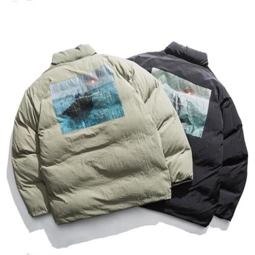 Hong Kong Style youth print couple stand collar cotton padded coat for men 2020 winter new fashion brand thickened coat