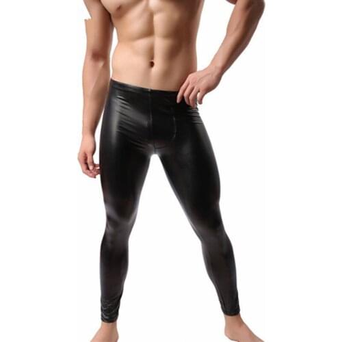 Faux Leather Pants Fitness Sports Men Long Johns Muscle Tights Leggings Trousers Party Costume Stage Dance Latex Clubwear XL