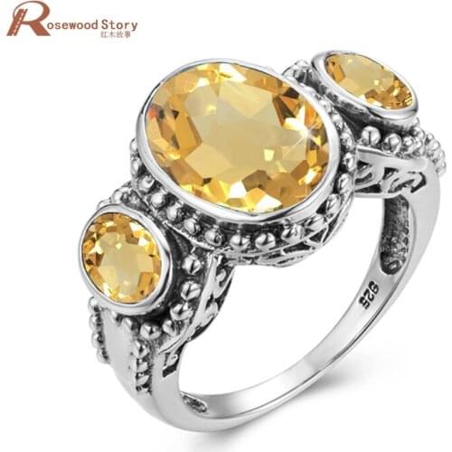 Yellow Gem Ring Women Silver 925 Citrine Boho Jewelry Oval Shape Fine Jewellery Platinum Engrave Prong Setting Aneis Feminino