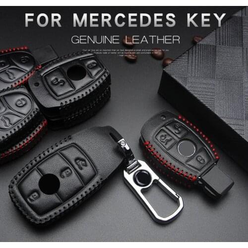 Leather Car Key Case Cover For Mercedes C200 E260L C200L GLA GLC GLE E200 E260 E300 E320 W124 W202 C E S Class Metal Keychain