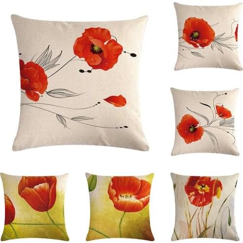 Beautiful Red Flower Cushion Cover Pillow Case Color Cloth 45X45cm Thin Linen Cotton Bedroom Sofa Decoration ZY197