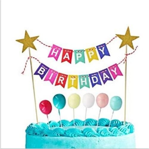 Colorful Cake Toppers Set Balloon Cake Decor Star Cupcake Decor Adult Birthday Dec Baby Shower DIY Happy Birthday Decor Kid Girl