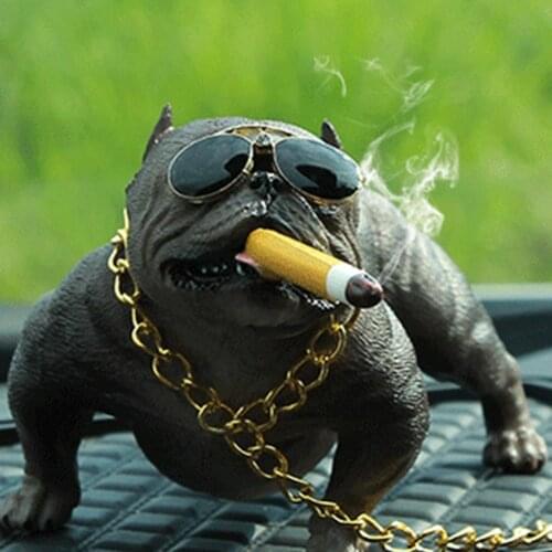 Cool Dog Glasses Chain Doll Figurine Home Office Desk Car Interior Decoration Accessories