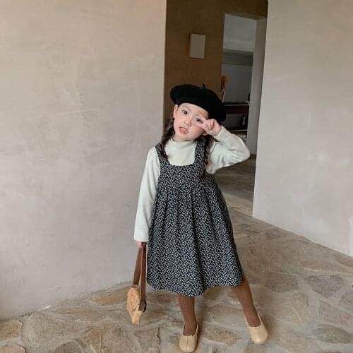 2021 Korea style girls printed vest dress fashion cotton autumn girls dresses kids clothes 2-7 years