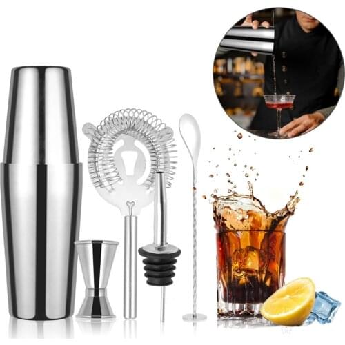 6 Pcs/set Wine Shaker Mixing Set Home Bar Pub Beverage Stainless Steel Shaker Measuring Jigger Ice Cube Strainer Kit