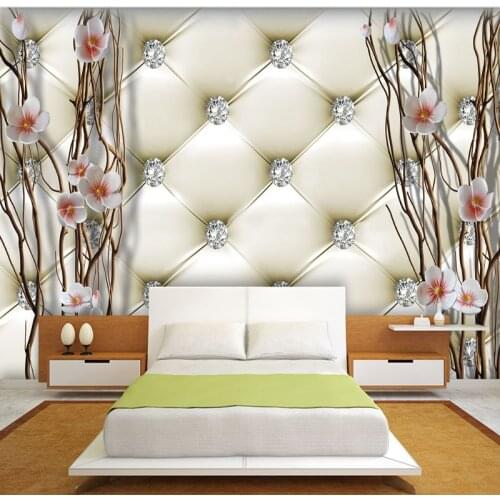 Custom Mural Wallpaper 3D Embossed Diamond Plum Branches Wall Painting Art Soft Package Living Room TV Backdrop Home Decor Paper
