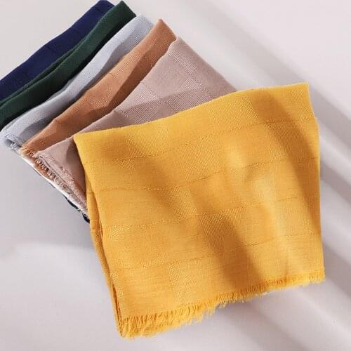 2021 New Women Cotton Scarf Plaid Pattern Hijab Solid Color Shawls Headband Muslim Wraps Lady Winter Scarves Foulard Femme