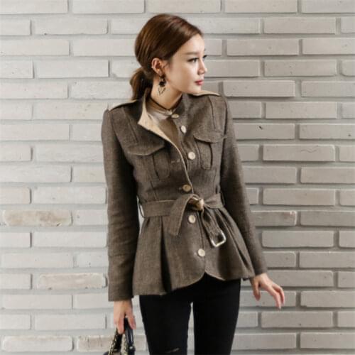 Autumn Winter Women New Brand Runway Jacket Single Breasted Slim Short Coats Elegant OL Suits Waisted Sash Vintage Coats Outfits