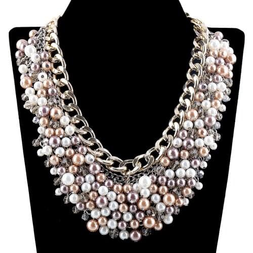 HAHATOTO New Fashion Statement Beaded Necklace by Handmade Gold Plated Chains and Imitation Pearls Necklaces Choker Jewelry