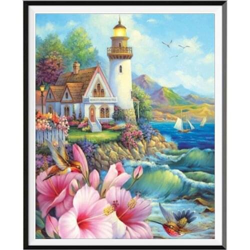 Landscape Rural Woods Beach Flowers DIY 11CT Cross Stitch Embroidery Kits Craft Needlework Set Printed Canvas Room