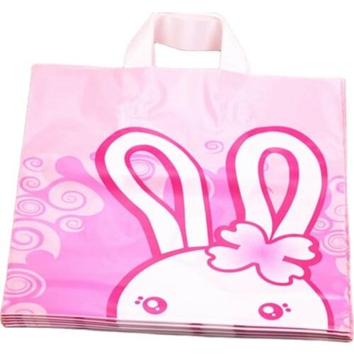 High-density Polythylene Eco-friendly Pink Lovely Rabbit Packaging Bags 10pcs/lot 29*35cm Large Plastic Gift Bags for Wedding