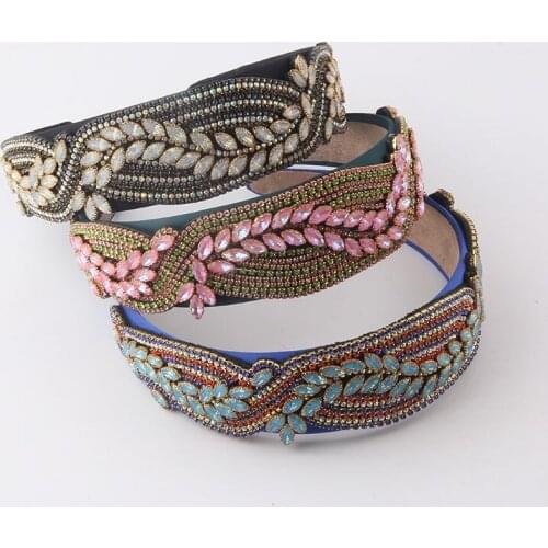 Rhinestone leaf geometric headband New Fashion Baroque Wave Hair Hoop Ladies Prom Walk Show Hair Accessories Headdress 939