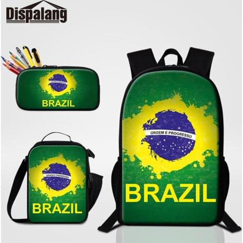Brazil Boys 3 PCS Bags Set Schoolbags Lunchbox Pencil Case For Student Food Cooler Children Daily Backpack Men Shoulder Bagpack