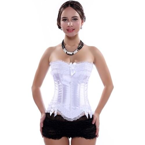 Sexy Gothic Steampunk Corset Women Burlesque Lace Up Boned Waist Cincher Overbust Bustier Lingerie Body Shaper Corset Pink White