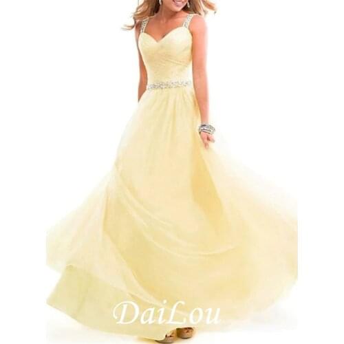A-Line Empire Prom Formal Evening Dress Spaghetti Strap Sleeveless Floor Length Chiffon with Crystals 2021