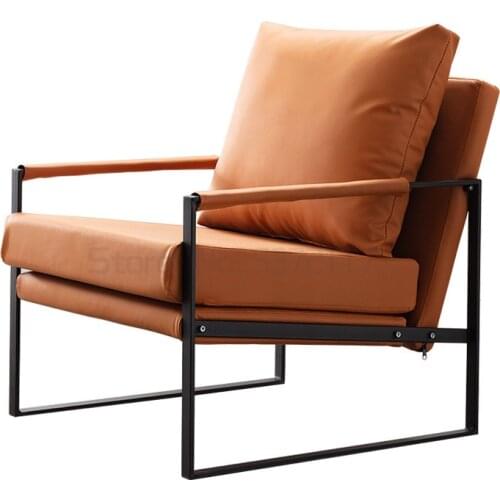 Nordic sofa chair imported leather light luxury style modern bedroom single sofa living room iron chair