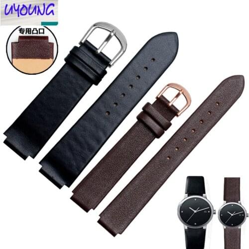 UYONG Ultra thin, no strip-free leather strap with a 12 16mm black brown fitted with a male and female leather accessory