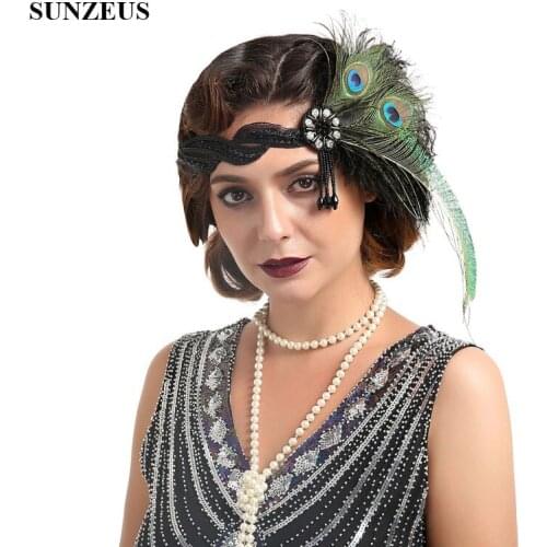 1920s Vintage Women Headband with Feathers Beaded Tassel Charming Prom Wedding Party Bridal Headwear tocados para novia BQ002