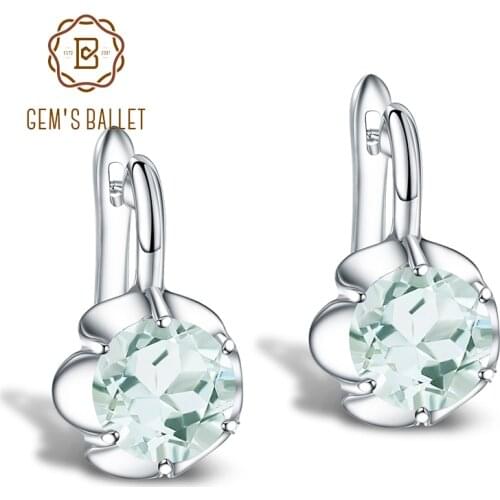 GEMS BALLET Pure 925 Sterling Silver Fine Jewelry Oval 5.47Ct Natural Green Amethyst Birthstone Stud Earrings For Women