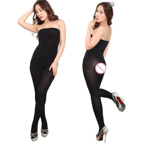 Women Crotchless Thick Strapless Bodystocking Slim Pantyhose Sexy Open Crotch High Elastic Black Tight Stocking