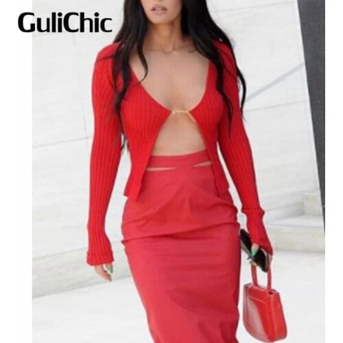 8.31 GuliChic High Quality Women Temperament Sexy Chain Ribbed Knit Slim Short Cardigan
