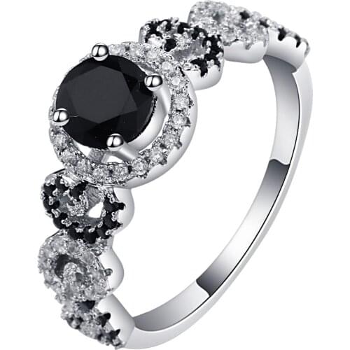 Wholesale classic high quality 10mm silver color CZ ring black crystal inlay women wedding holiday wedding bang female bague