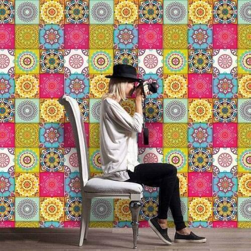 1PC 16 Kinds of European Classical Waterproof Tile Stickers for Home Decoration DIY Splicing Creative Flower Wall Stickers