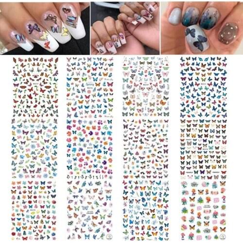 12 Sheets Manicure Sticker Butterfly Decorative Nail Art Decal Nail Sticker Cute Butterfly Design DIY Manicure Accessories Tool