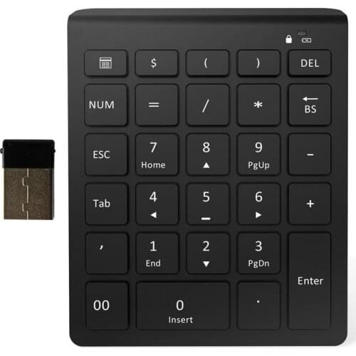 2.4G Number Pad, Wireless 28 Keys Multi-Function Numeric Keypad Keyboard with 2.4G Mini USB Receiver for Laptop/ Desktop/ PC