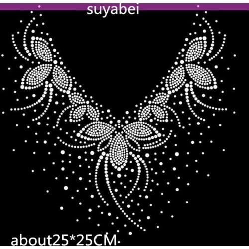 2pc/lot sweater neckline flatback hot fix rhinestone iron on applique patches designs iron on transfer fixing rhinestones
