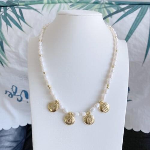 5pcs/Lot Handmade Fresh Water Pearl Initial Pendant Necklace