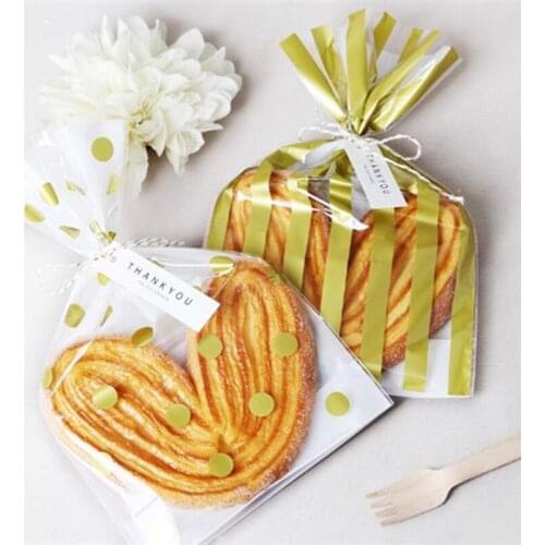 50Pcs Candy Bag Bronzing Dots Stripes Plastic Bag Baking Biscuit Bread Snack Packaging Bag Wedding Party Favor Gift Bags