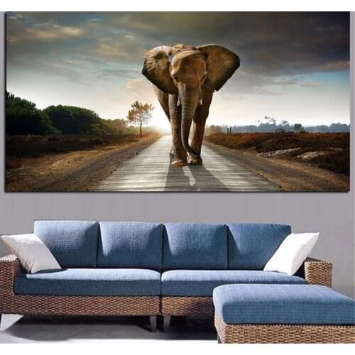 Africa Elephant Animal Landscape Painting on Canvas Pop Art Poster Print Abstract Art Wall Picture for Living Room Decor Cuadros