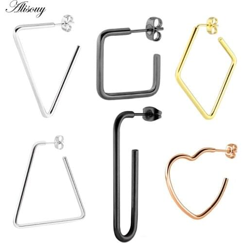Alisouy 1 Pair Triangle Square Rhombus Heart Shape Dangle Earrings for Women Men Simple Stainless Steel Geometric Earrings