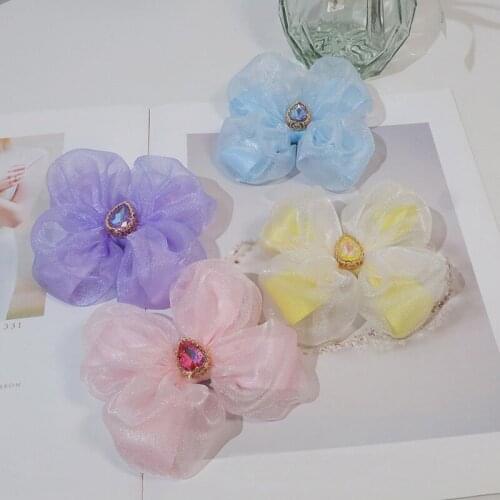 Crystal Mesh Flower Shape Hair Bows Water Droplets Rhinestone Princess Hair Clips Sweet Girls Hairpins Kids Hair Accessoires