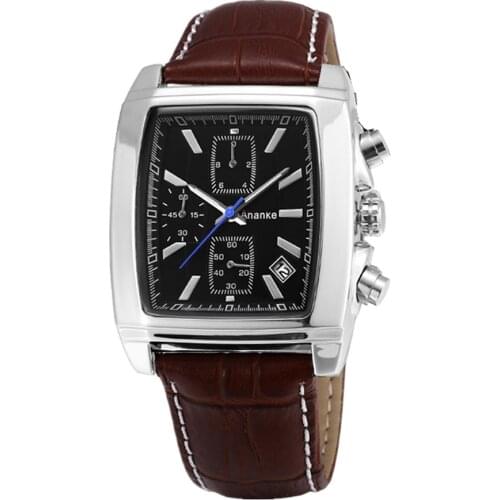 Mens Quartz Analog Wristwatch Stainless Steel Band Watch Sport Men Fashion Males Rectangle Multifunction Watches Gift For Friend