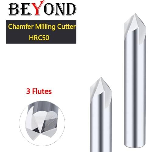 BEYOND Tungsten Steel Chamfering Cutter Integral Alloy 3 Edge Center Chamfer Router Bit 60 90 120 Degrees HRC50