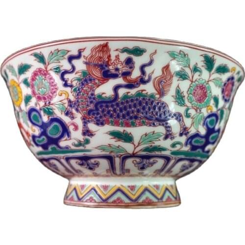 Chinese Old Porcelain Pastel Glaze Qilin Pattern Chinese Meal Bowl