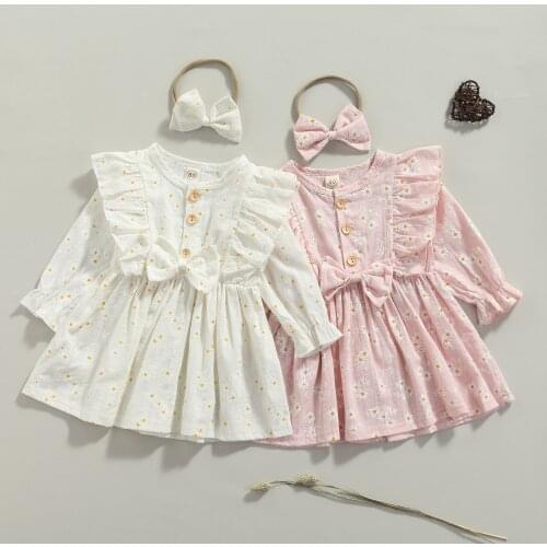 0-24M Toddler Baby Kid Girl Clothes Set Floral Long Sleeve Ruffle Dress Headband Outfits Baby Costumes Girl Autumn Dress