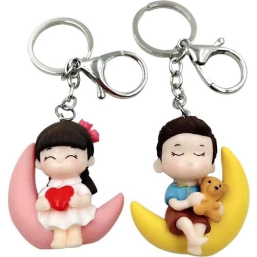 Moon Couple Boys and Girls Cartoon Doll Keychain Pendant Bag Charm Creative Small Gift