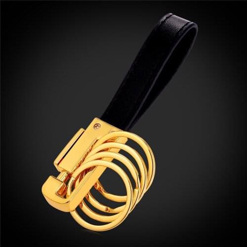 Men Genuine Leather KeyChains With Multi-layer Car Key Rings Classic Gold/Black Gun Plated Wholesale K2292Y