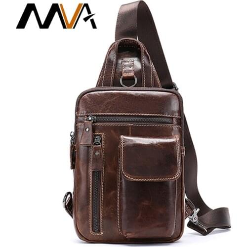 MVA Mens bag Genuine Leather messenger bag men leather Shoulder Bags man Male Chest Pack Sling / Crossbody Bags for Men 8871
