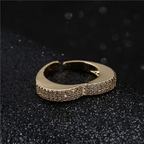 NEWBUY Fashion Gold Color Heart Shape Open Ring Luxury 3 Row AAA CZ Geometric Wedding Ring For Women Engagement Jewelry Gift