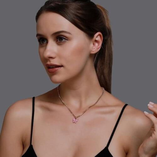 Crystal Rhinestone Choker Necklace for Women Butterfly Pendant All-Match Necklace 2020 NEW Fashion Temperament Jewelry Gift