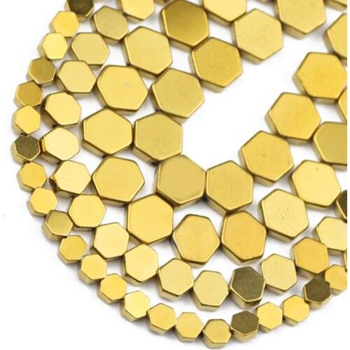 Flat Hexagon Gold Hematite Natural Stone 4/6/8MM Loose Spacer Beads For Jewelry Making Diy Bracelets Necklace Accessories 15"