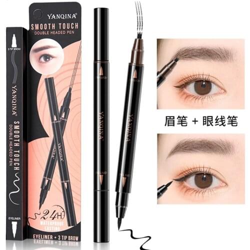 Featured sale 50 pcs 2 in 1 Double head Dual use liquid eyebrow pen Eyeliner lasting Coloring waterproof Mandatory make up tool