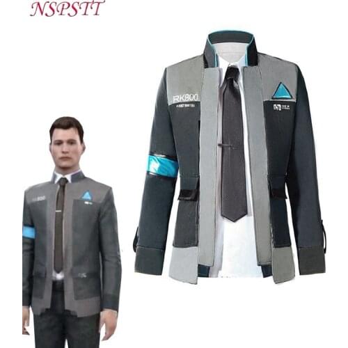 ROLECOS Detroit Become Human Connor Cosplay Costume Game Cosplay Jacket Uniform Men Tie RK800 Coat Costume Full Set